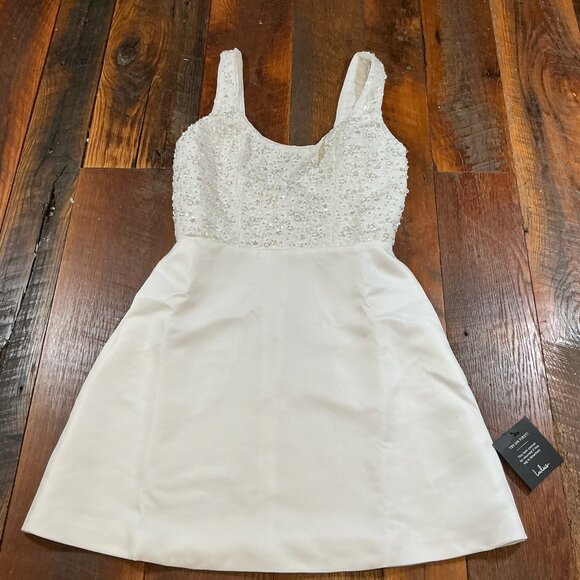 Lulus White Beaded Bodice Mini Dress NWT Size S Bridal Shower Cocktail - Picture 2 of 7